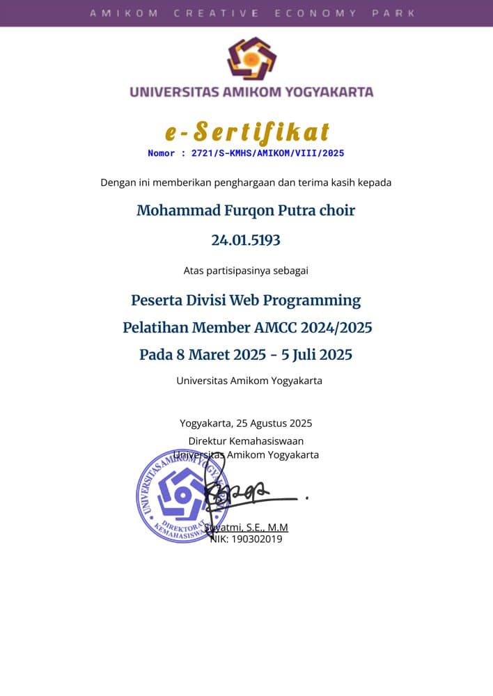 e-Sertifikat Peserta Divisi Web Programming AMCC